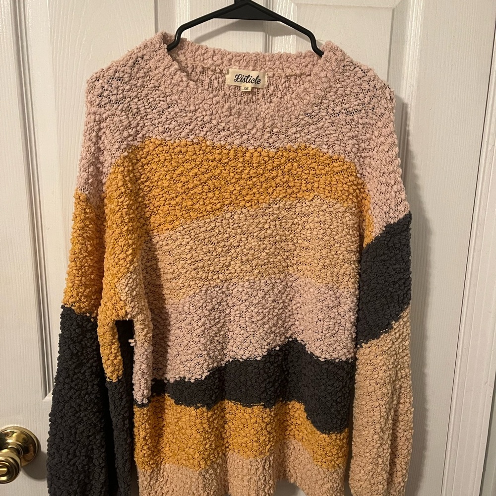 Women's Green/Yellow/Pink Striped Sweater